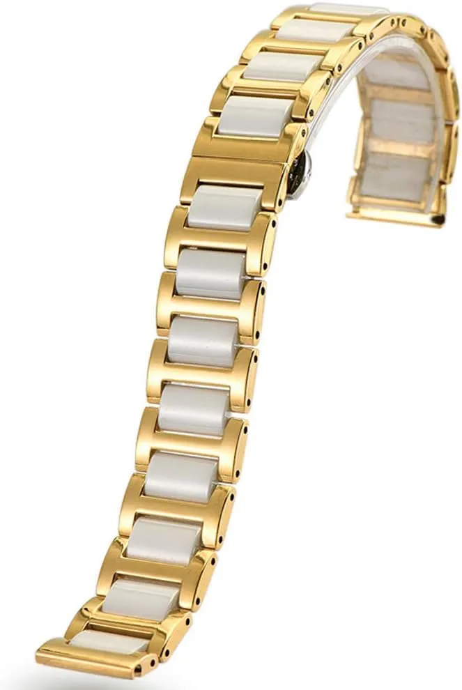 Push Button 18mm Watch Replacement for Men Women White surpass marvel Ceramic Watch Strap Bracelet Classy Watch Band Rose Gold Stainless Steel Bracelet Butterfly Clasp 