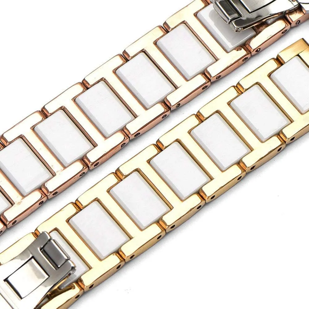 Push Button 18mm Watch Replacement for Men Women White surpass marvel Ceramic Watch Strap Bracelet Classy Watch Band Rose Gold Stainless Steel Bracelet Butterfly Clasp 