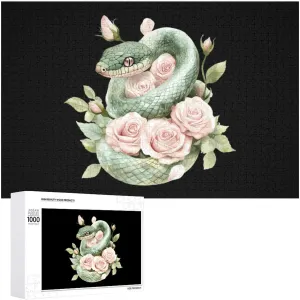 Puzzle Adult Picture Puzzles Colorful Home Decorations Creative pigmentation Gifts Green Snake Rose Flowers DIY Wooden 