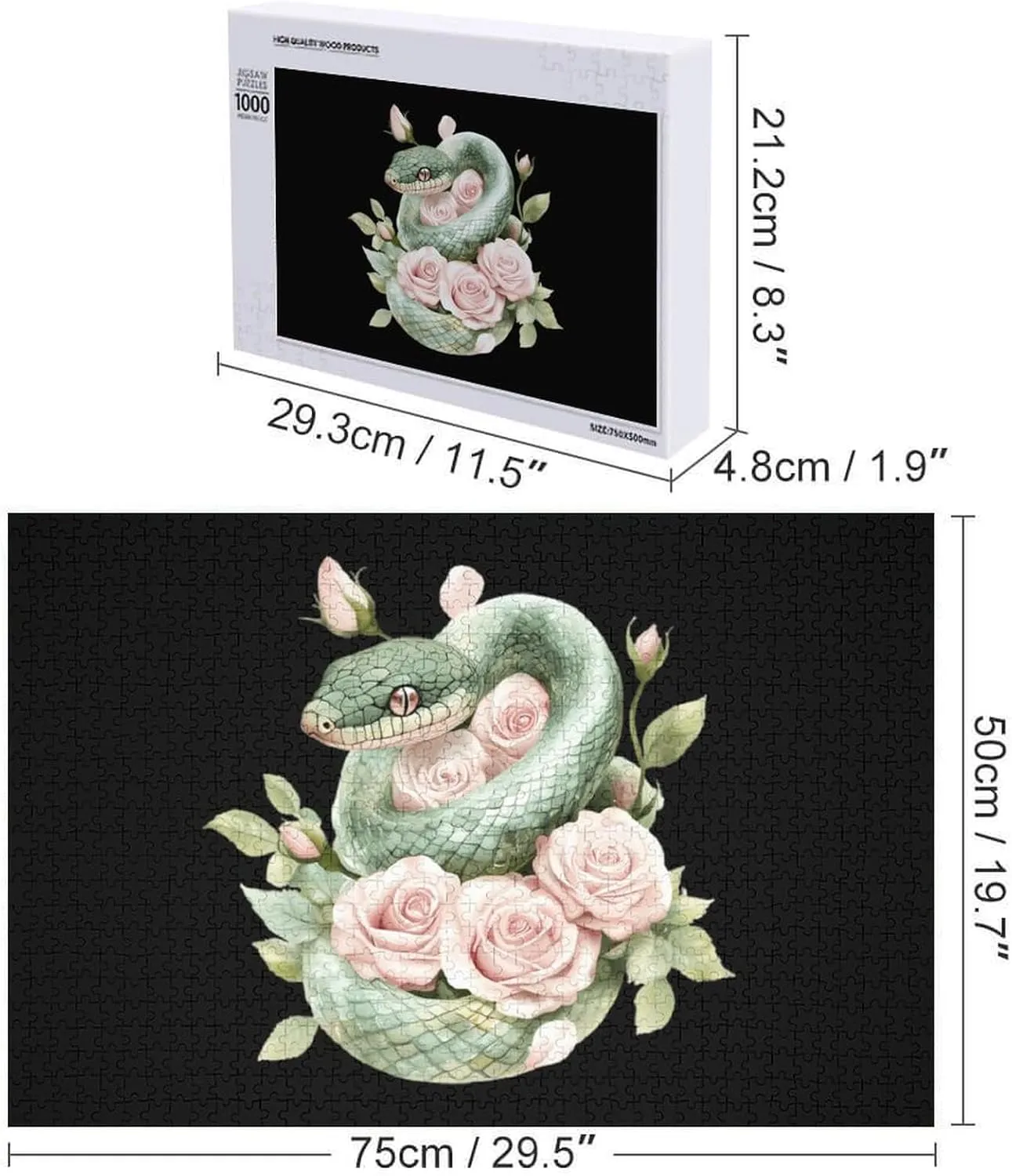 Puzzle Adult Picture Puzzles Colorful Home Decorations Creative pigmentation Gifts Green Snake Rose Flowers DIY Wooden 