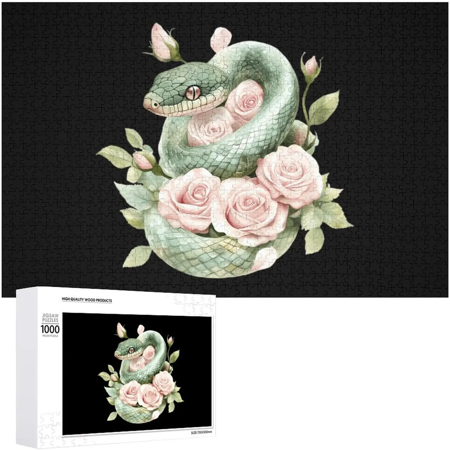 Puzzle Adult Picture Puzzles Colorful Home Decorations Creative pigmentation Gifts Green Snake Rose Flowers DIY Wooden 