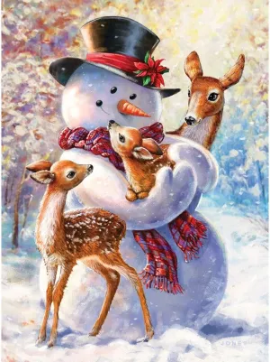 Puzzle degree Size: 20" x 27 Bits and Pieces ?C 1000 Piece Jigsaw Puzzle for Adults ?C Snowman and Fawns Glitter - Winter Holiday Deer Christmas Jigsaw Puzzles by Artist Larry Jones, Completed 