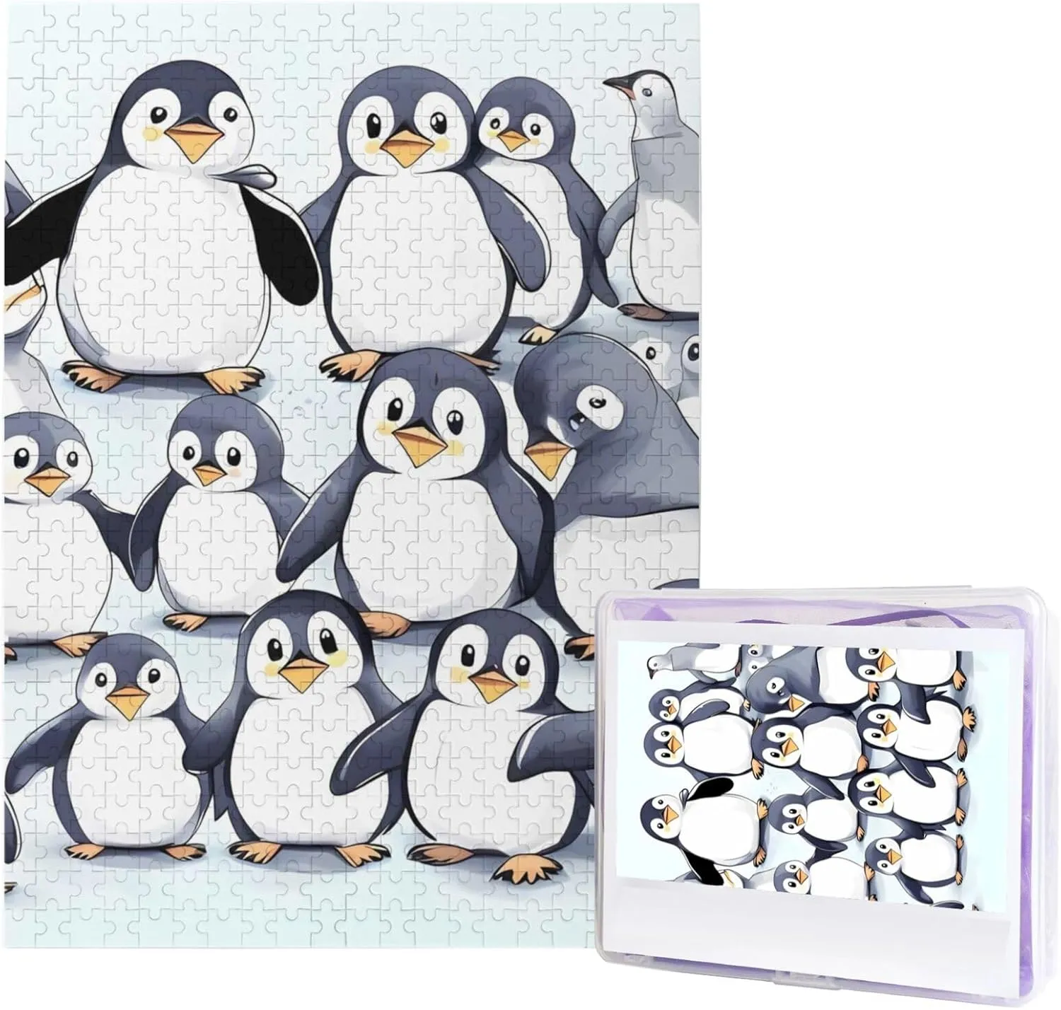 Puzzle Gifts for Family Wedding Friend Many Cute Baby Penguins Sketch Puzzles from Photos 500 Pieces Personalized Wooden lust Puzzle Challenging Jigsaw Puzzles for Adults Custom Picture 