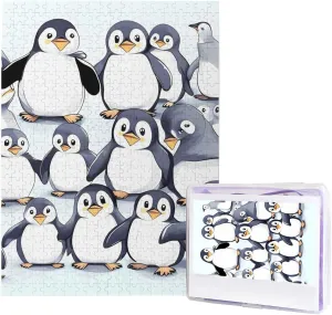 Puzzle Gifts for Family Wedding Friend Many Cute Baby Penguins Sketch Puzzles from Photos 500 Pieces Personalized Wooden lust Puzzle Challenging Jigsaw Puzzles for Adults Custom Picture 
