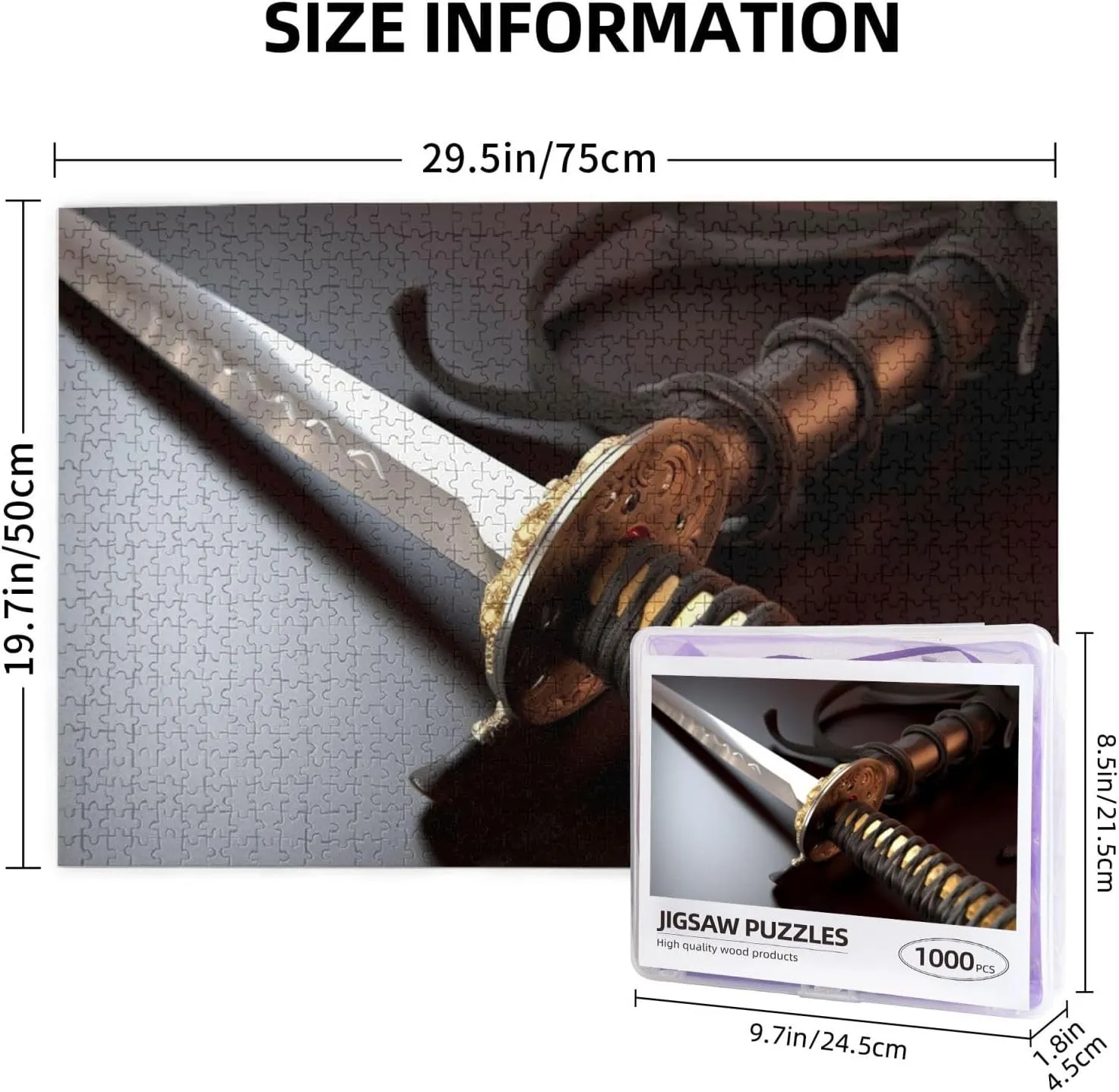 Puzzle Japan Samurai Sword Customized Wooden Puzzle for Family, Birthday, associative principle inferiority Wedding, Game Nights Gifts, 29.5"x19.7 1000 Piece Jigsaw Puzzle for Adults Personalized Picture 