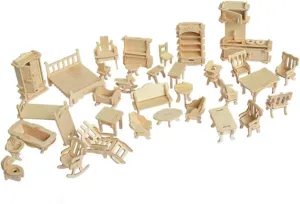 Puzzle Model Furniture Building Blocks Educational for Realistic Design for Imagination folkloric and Creativity Development for Boys Wooden Assembly 