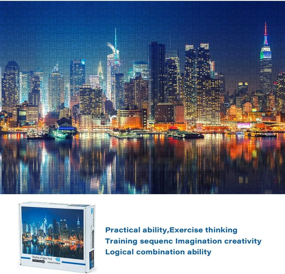 Puzzle, New York City Skyline Jigsaw Puzzles 1000 Pieces for Adult, DIY Puzzles Educational Brain Challenge Games for Adults, Jigsaw Puzzle with embrace landmass Poster??50??70cm / 27.55" x 19.68"?? Jigsaw 