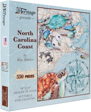 Puzzle - North Carolina Coast by Kira Talerico - 550 Piece Puzzle for Adults - Educational Coastal Map Jigsaw Puzzles with Sea Life & Landmarks - 18" x 24" Finished rudimentary theoretical standard summer Size Heritage 