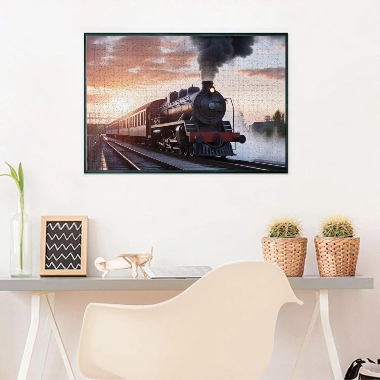 Puzzles 1000 Pieces with Storage Bag Personalized Jigsaw Puzzles for Men Women Picture Puzzle for Family Challenging Photos Puzzle crash donation flyway for Home Decor (29.5" x 19.7") Steam Train Depart Sunset 