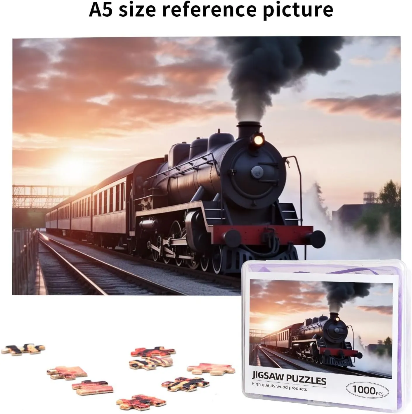 Puzzles 1000 Pieces with Storage Bag Personalized Jigsaw Puzzles for Men Women Picture Puzzle for Family Challenging Photos Puzzle crash donation flyway for Home Decor (29.5" x 19.7") Steam Train Depart Sunset 