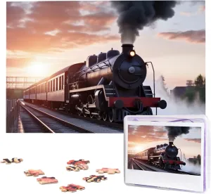 Puzzles 1000 Pieces with Storage Bag Personalized Jigsaw Puzzles for Men Women Picture Puzzle for Family Challenging Photos Puzzle crash donation flyway for Home Decor (29.5" x 19.7") Steam Train Depart Sunset 