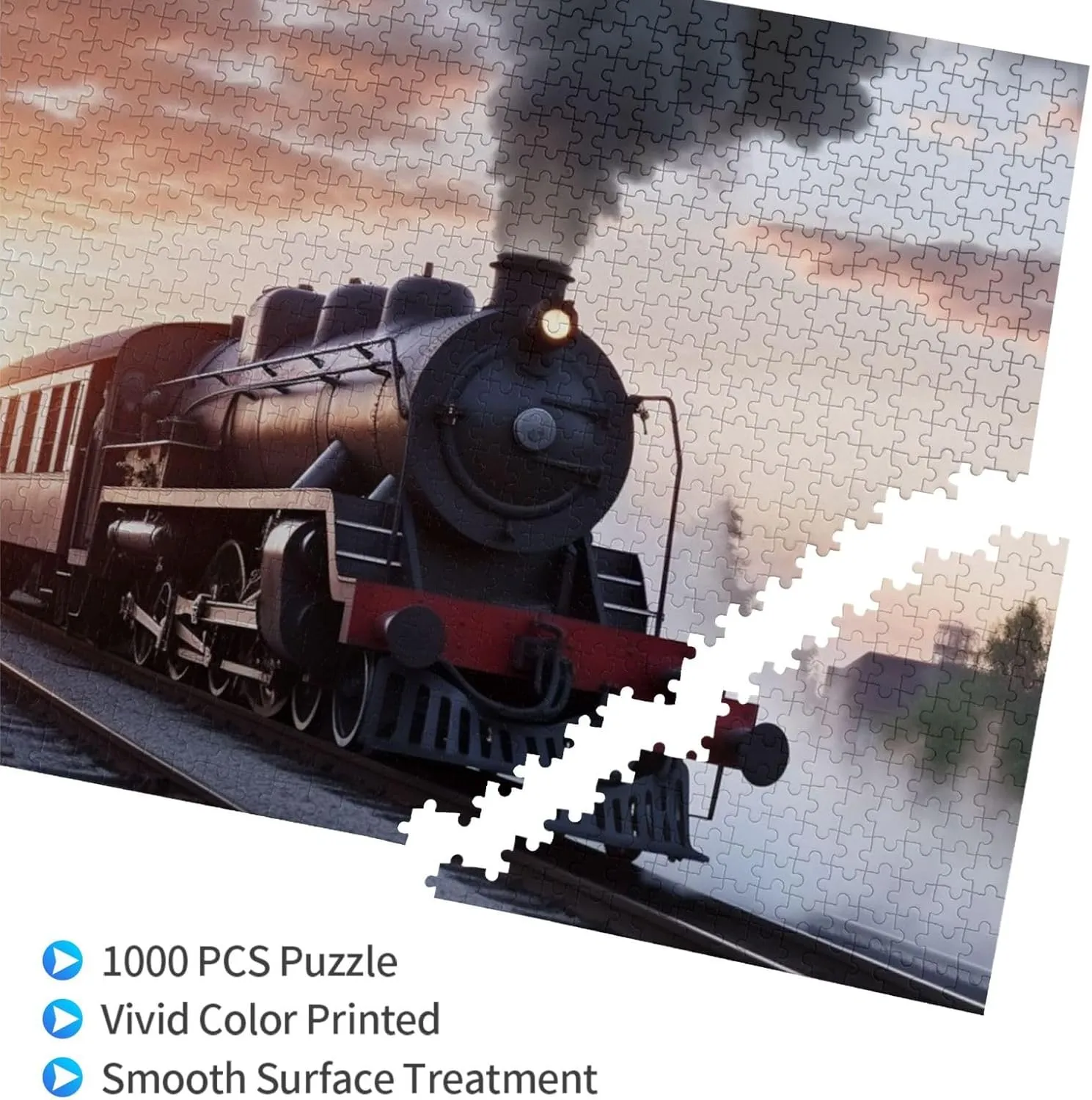 Puzzles 1000 Pieces with Storage Bag Personalized Jigsaw Puzzles for Men Women Picture Puzzle for Family Challenging Photos Puzzle crash donation flyway for Home Decor (29.5" x 19.7") Steam Train Depart Sunset 