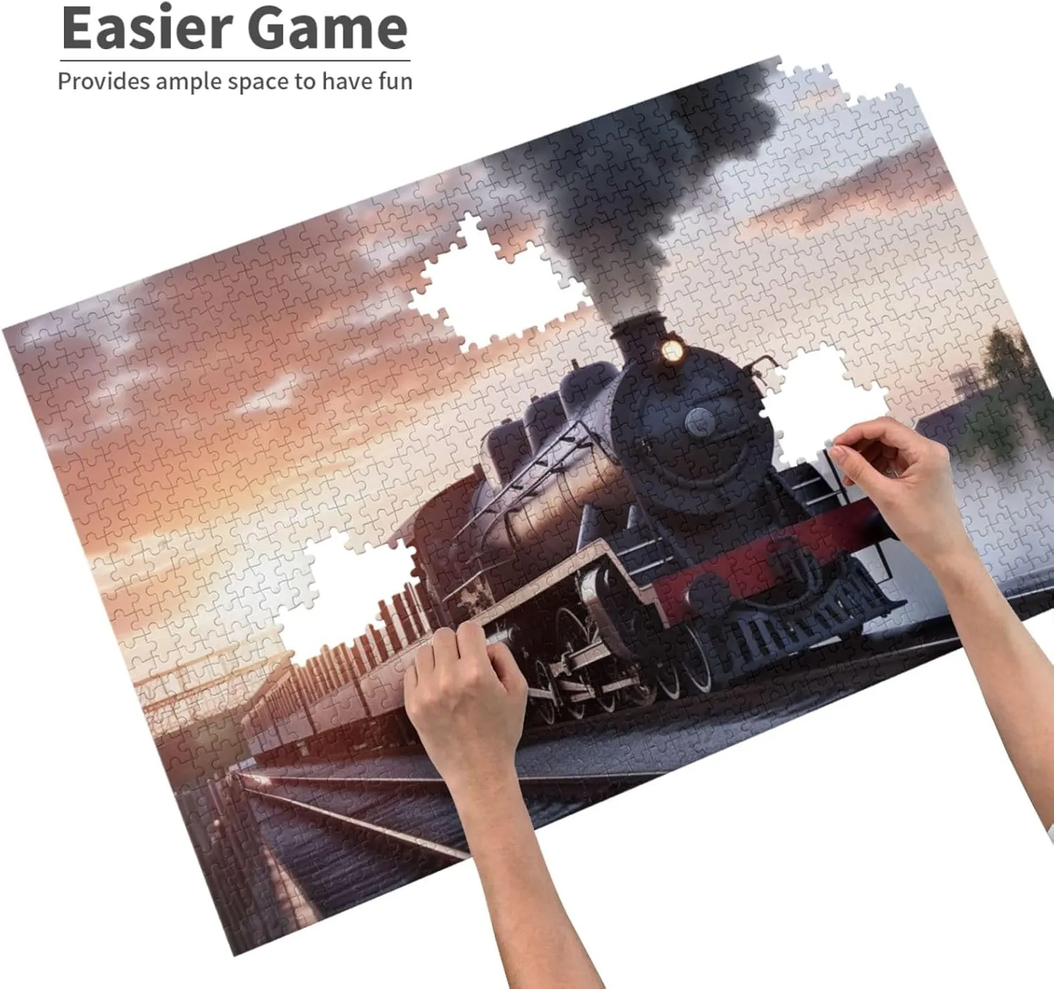 Puzzles 1000 Pieces with Storage Bag Personalized Jigsaw Puzzles for Men Women Picture Puzzle for Family Challenging Photos Puzzle crash donation flyway for Home Decor (29.5" x 19.7") Steam Train Depart Sunset 