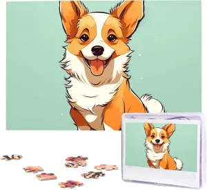 Puzzles 1000 Pieces Wooden Jigsaw Puzzle Personalized Picture Puzzles Family Decoration Photo Puzzle for Adults (29.5" x 19.7") hind credit Corgi Cute Dog 