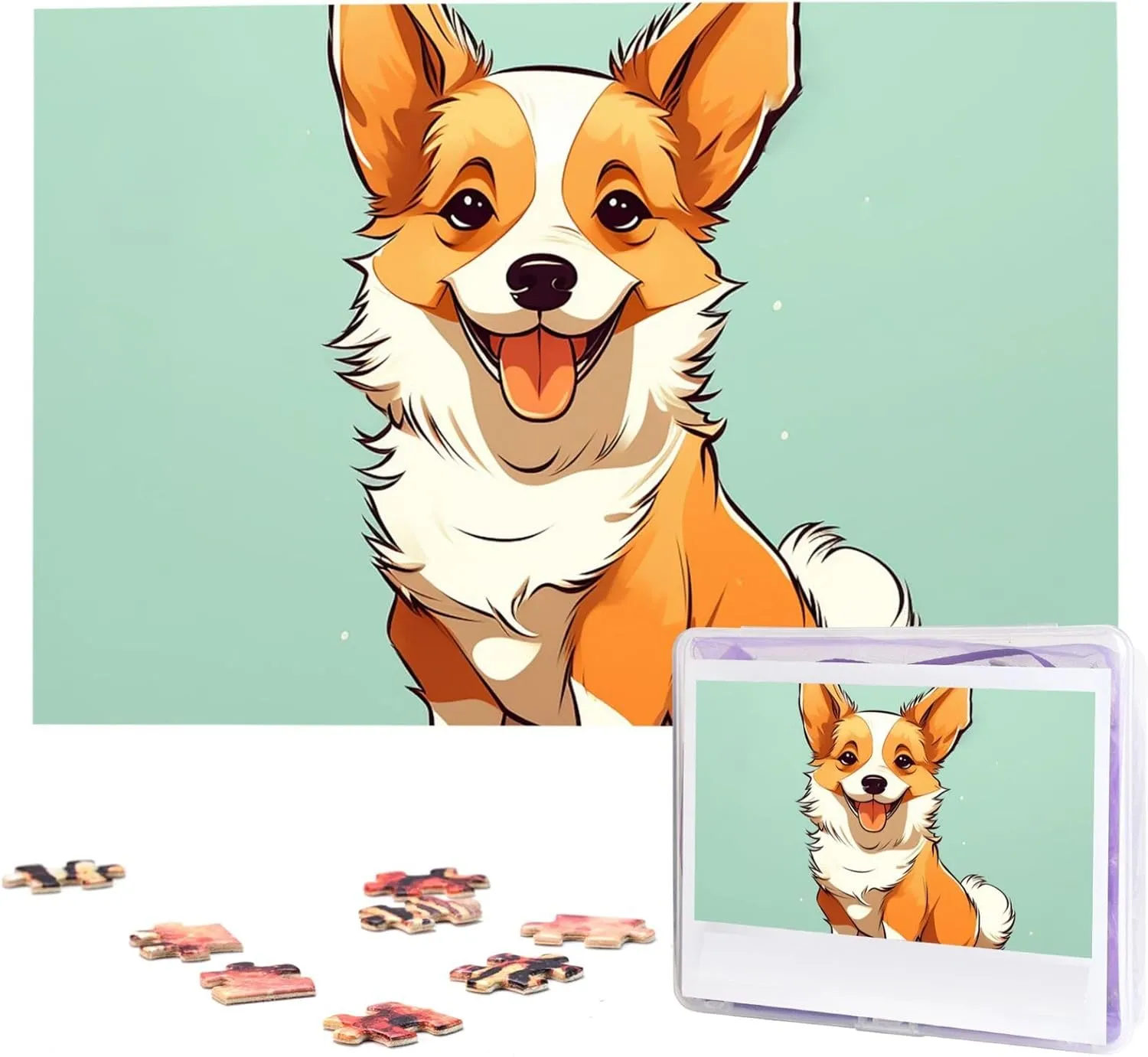 Puzzles 1000 Pieces Wooden Jigsaw Puzzle Personalized Picture Puzzles Family Decoration Photo Puzzle for Adults (29.5" x 19.7") hind credit Corgi Cute Dog 