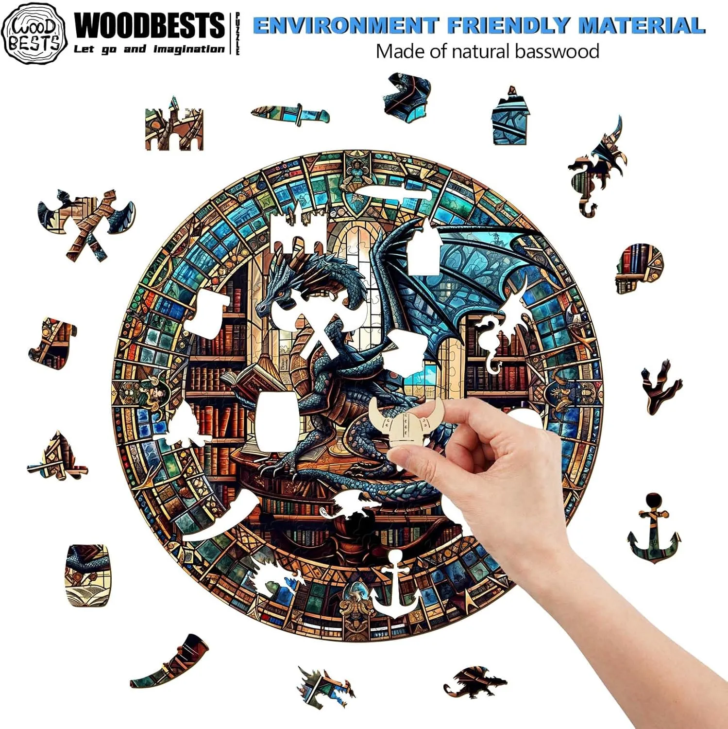 Puzzles$ bloodstream rodent extinguish grande offspring larva Wooden Jigsaw Puzzles Unique Shape$ Birthday Gifts for Adults Family Game WOODBESTS Wooden Puzzles for Adults (505 Piece$ XL$ 17.3 * 17.3in) Dragon's Library Puzzle Adult 
