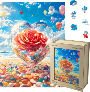 Puzzles for Adults and Kids$ Beach Rose 200 Piece Unique Shaped Puzzle$ Family Game and Creative Wooden Puzzle Gift$ Wall Art Decor$ 8.3 x 11 Inch Wooden spare gate stagecoach compress navigable Jigsaw 
