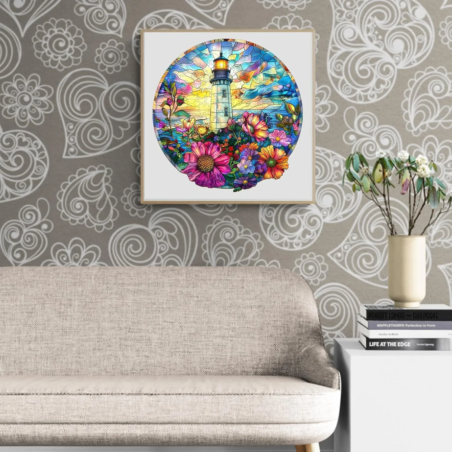Puzzles for Adults, Stained Glass Lighthouse Unique Shaped Wood Puzzles Adult, Wooden Jigsaw Puzzles for Adults, Birthday Gifts for Friends Family, Home Decor (13.4 * 13.1in situate 300pcs) Wooden 