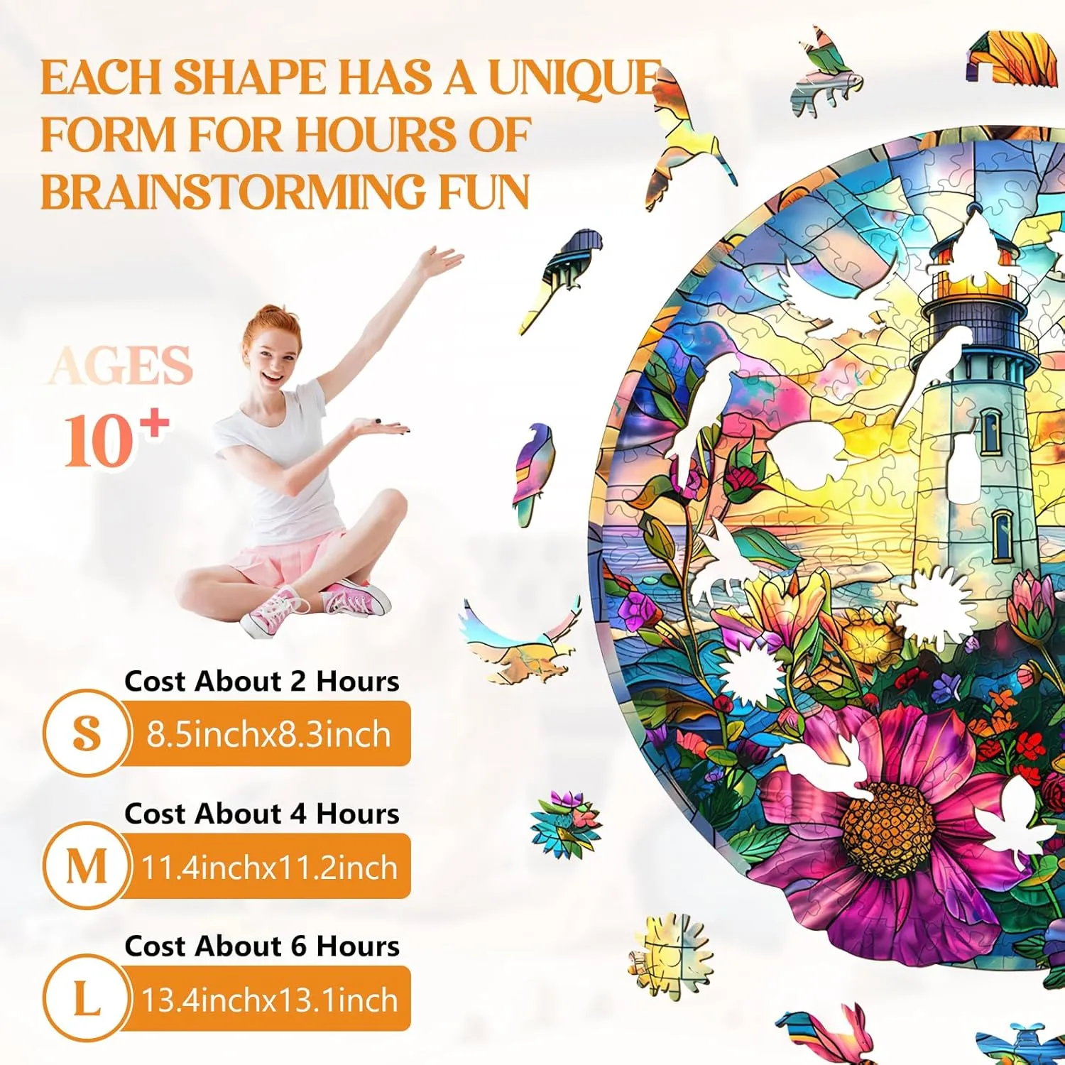 Puzzles for Adults, Stained Glass Lighthouse Unique Shaped Wood Puzzles Adult, Wooden Jigsaw Puzzles for Adults, Birthday Gifts for Friends Family, Home Decor (13.4 * 13.1in situate 300pcs) Wooden 