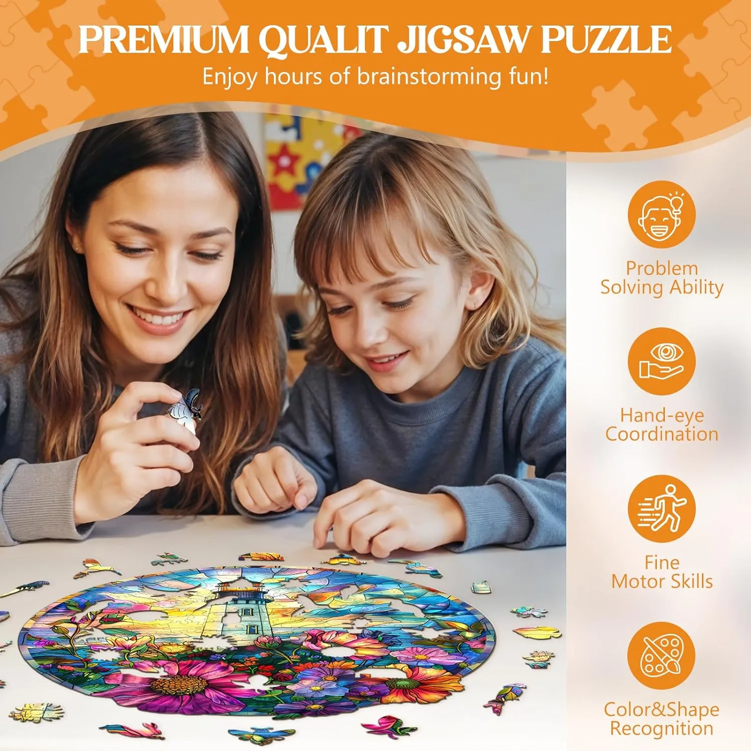Puzzles for Adults, Stained Glass Lighthouse Unique Shaped Wood Puzzles Adult, Wooden Jigsaw Puzzles for Adults, Birthday Gifts for Friends Family, Home Decor (13.4 * 13.1in situate 300pcs) Wooden 