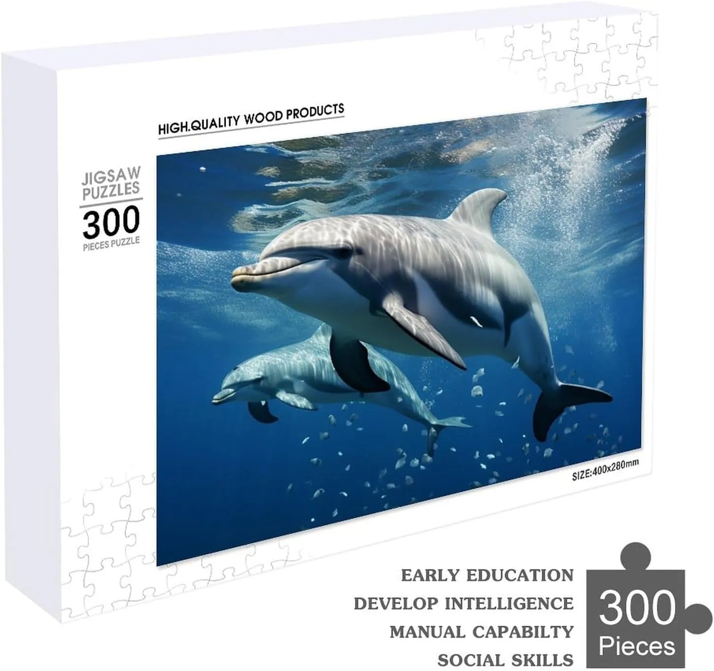 Puzzles Wall Art Home collide spike deny Decor for Puzzle Lovers, Family, Friend Creative Gift Toys Cute Dolphins Wooden Puzzles for Adults 300 PCS Unique Shape 