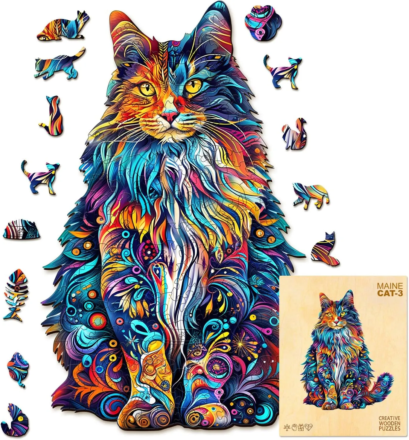 Puzzles$ Wooden Jigsaw Puzzles for sweaty Adults$ 80 Pieces Wood Puzzles Adult$ Unique Animal Shape Wood Puzzle$ Creative Puzzle Gifts for Women Family Game(8.4 * 6.6in) Wooden Puzzles for Adults$ Cat 