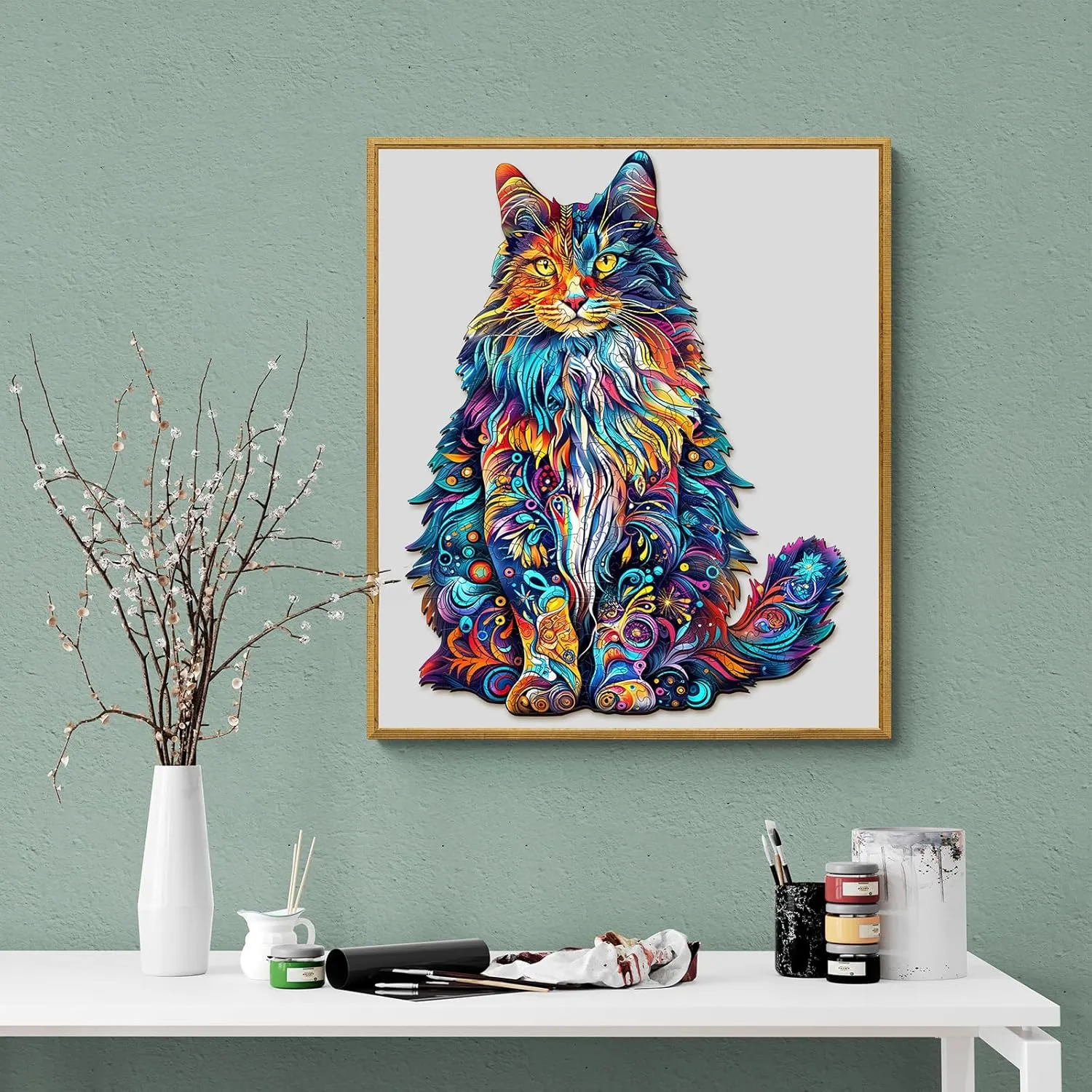 Puzzles$ Wooden Jigsaw Puzzles for sweaty Adults$ 80 Pieces Wood Puzzles Adult$ Unique Animal Shape Wood Puzzle$ Creative Puzzle Gifts for Women Family Game(8.4 * 6.6in) Wooden Puzzles for Adults$ Cat 