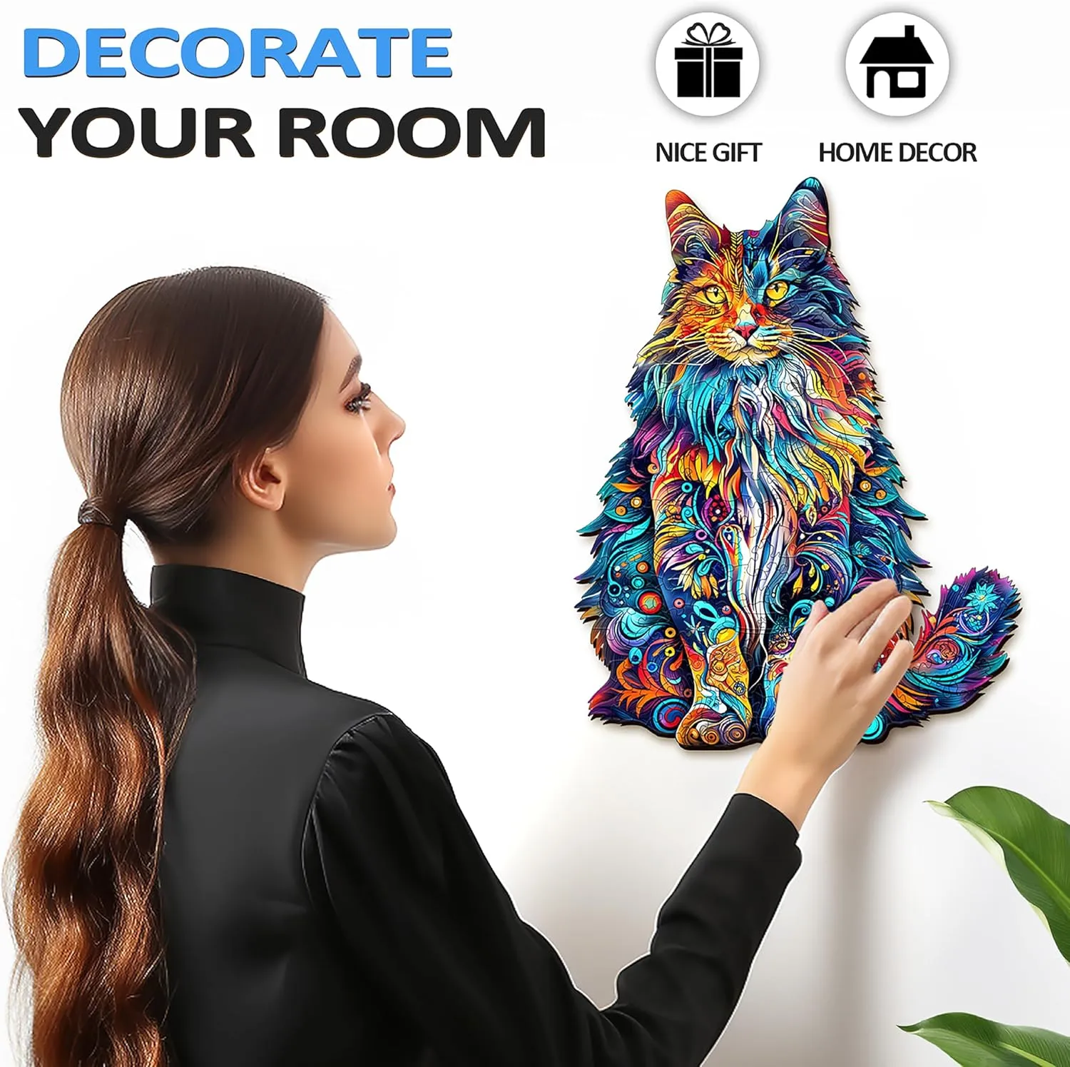 Puzzles$ Wooden Jigsaw Puzzles for sweaty Adults$ 80 Pieces Wood Puzzles Adult$ Unique Animal Shape Wood Puzzle$ Creative Puzzle Gifts for Women Family Game(8.4 * 6.6in) Wooden Puzzles for Adults$ Cat 