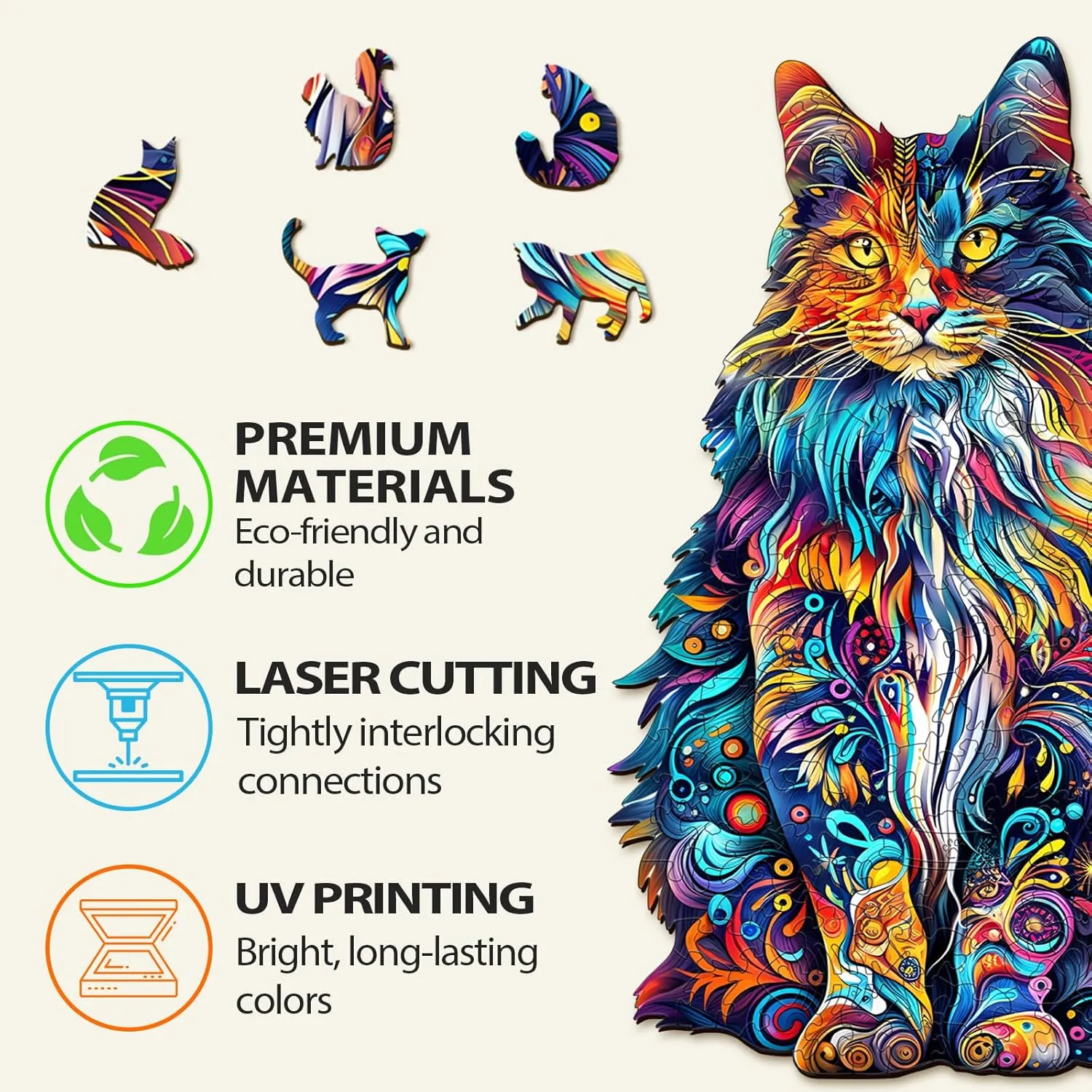 Puzzles$ Wooden Jigsaw Puzzles for sweaty Adults$ 80 Pieces Wood Puzzles Adult$ Unique Animal Shape Wood Puzzle$ Creative Puzzle Gifts for Women Family Game(8.4 * 6.6in) Wooden Puzzles for Adults$ Cat 
