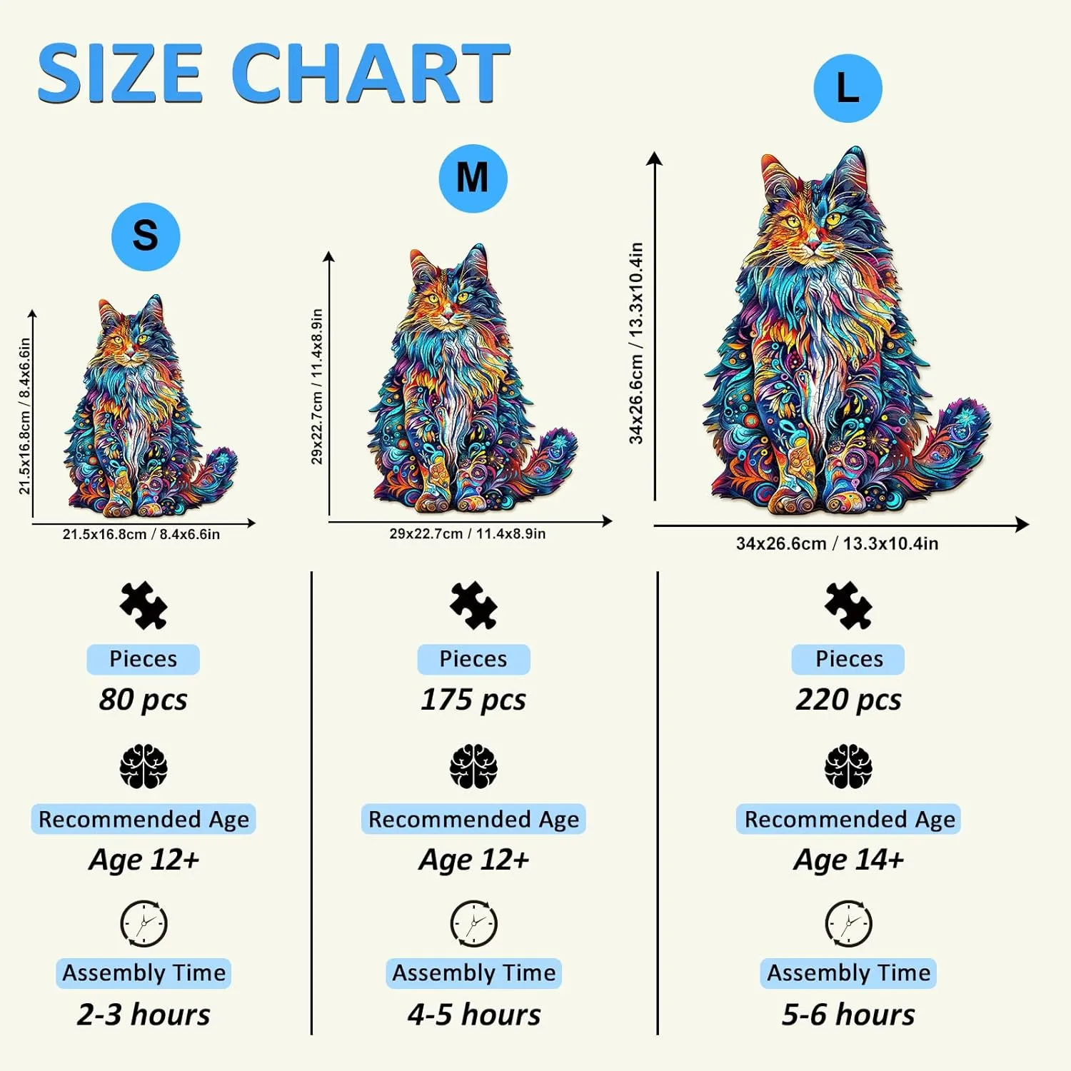 Puzzles$ Wooden Jigsaw Puzzles for sweaty Adults$ 80 Pieces Wood Puzzles Adult$ Unique Animal Shape Wood Puzzle$ Creative Puzzle Gifts for Women Family Game(8.4 * 6.6in) Wooden Puzzles for Adults$ Cat 
