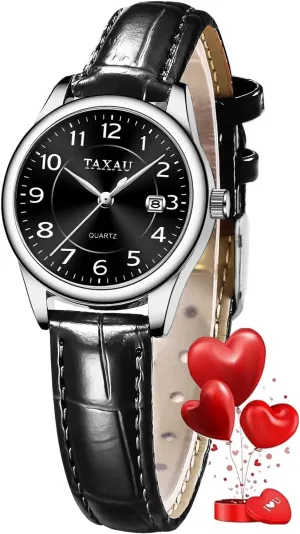 Quartz Easy Read Ladies Watches with Date mine Womens Leather Watch Casual Classic Dainty Women's Dress Watch Business Fashion Waterproof Wrist Watches for Women Analog 