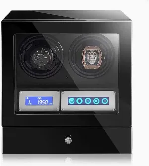 Quiet Japanese Motor Wood Shell And Black Leather With LED Lights And LCD Watch Storage Case (2 0) Luxury Automatic Watch Winder Watches soak schist With 