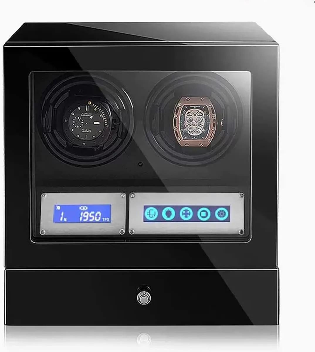 Quiet Japanese Motor Wood Shell And Black Leather With LED Lights And LCD Watch Storage Case (2 0) Luxury Automatic Watch Winder Watches soak schist With 