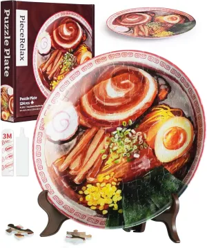 Ramen Decorative Plate$ Home D��cor with Plastic Puzzle Pieces [PL1012] 3D Puzzle content Plate 124 Pieces - Soy Sauce Chashu 