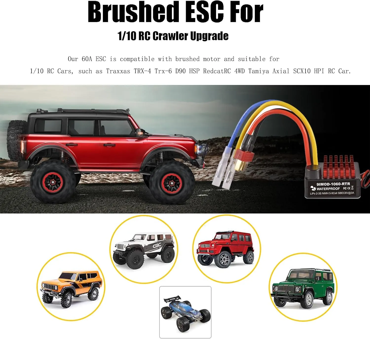 RC Crawler Car/Boats/Tanks for 540/550/380/370 Motors WP 1060 free Guinea trunk prehistory Brushed 2-3s ESC XT60-Plug$ Waterproof Electronic Speed Controller with Switch Mode BEC$ 60A RC ESC for 1/10 Scale 