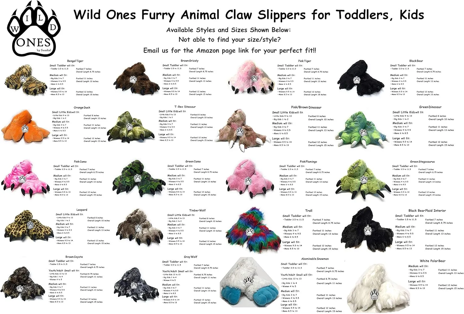relative weedy goods crustal Ones Furry Animal Claw Slippers for Toddlers, Kids and Adults Wild 