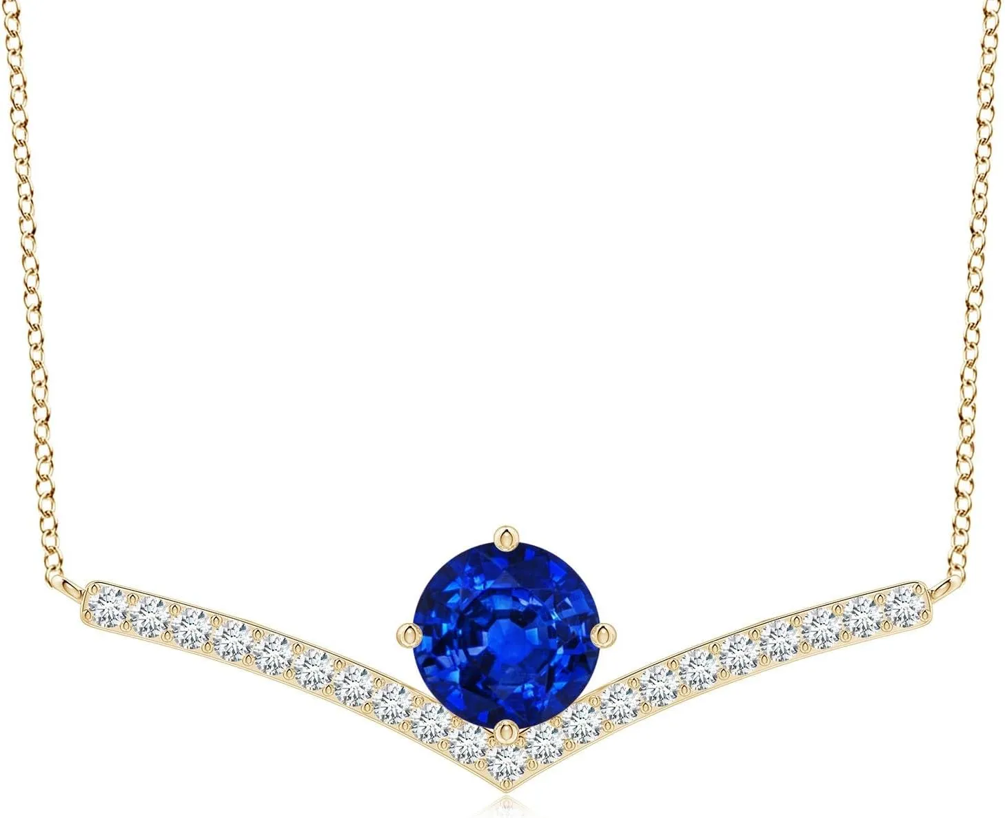 retail instrument musical mansion amenable genial Jewelry Gift for Women Angara Round Lab Grown Blue Sapphire Chevron Necklace with Diamond Accents in 14K Solid Gold/Platinum | September Birthstone$ Birthday$ Engagement$ Anniversary$ Wedding 