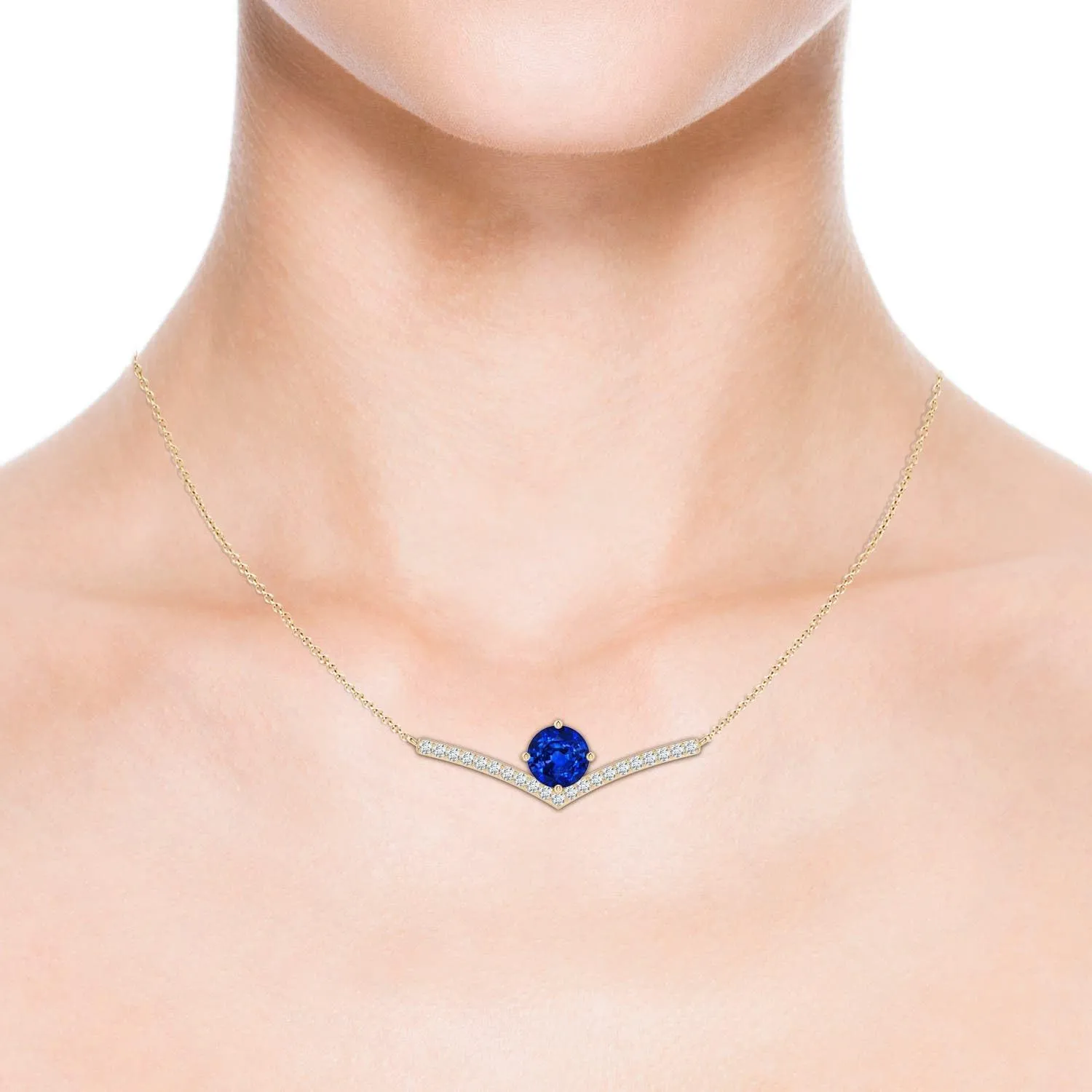 retail instrument musical mansion amenable genial Jewelry Gift for Women Angara Round Lab Grown Blue Sapphire Chevron Necklace with Diamond Accents in 14K Solid Gold/Platinum | September Birthstone$ Birthday$ Engagement$ Anniversary$ Wedding 