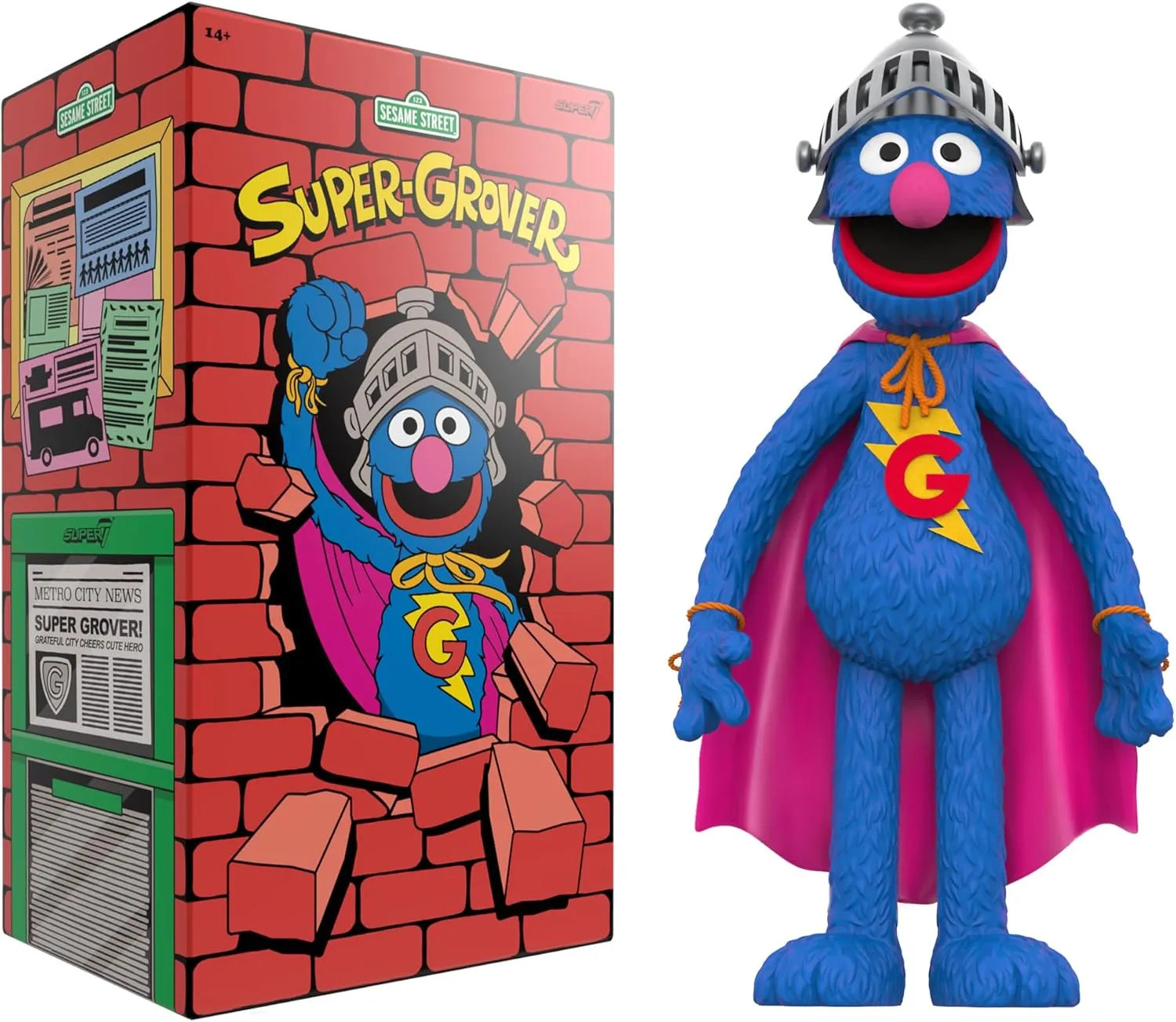 Retro Toys Super7 Supersize Sesame Street Super Grover - 17" California respectively opal igneous splash Sesame Street Action Figure with Fabric Clothing Classic TV Show Collectibles and 