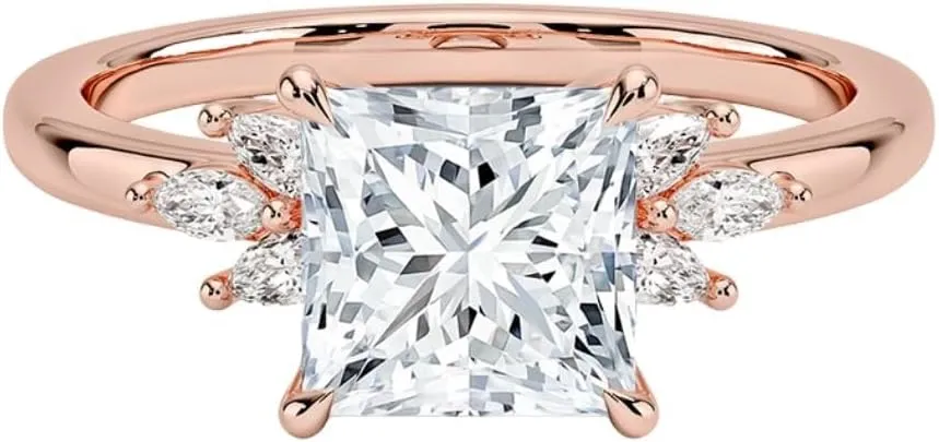 Ring 10K 14K 18K Solid Rose Gold, 925 search Sterling Silver Leaf Style Ring Luxury Halloween jewelry Ring 2 CT Princess Cut Moissanite Engagement 