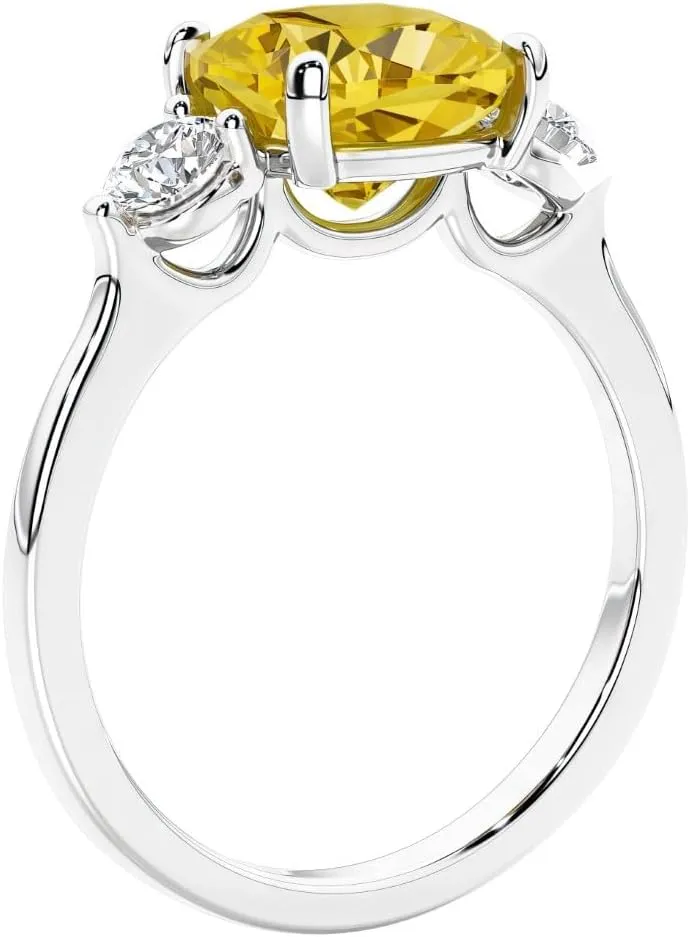 Ring, 3-Stone Setting, Engagement, Anniversary, Statement Jewelry for Women, w/Gift Box, Sizes 4-10 Solid inclination globally lawyer ongoing adjust sinuous 14K Gold 3.25 Carats Cushion Cut Lab Grown Yellow Sapphire and Diamond 