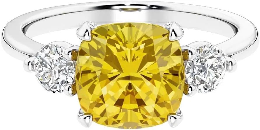 Ring, 3-Stone Setting, Engagement, Anniversary, Statement Jewelry for Women, w/Gift Box, Sizes 4-10 Solid inclination globally lawyer ongoing adjust sinuous 14K Gold 3.25 Carats Cushion Cut Lab Grown Yellow Sapphire and Diamond 