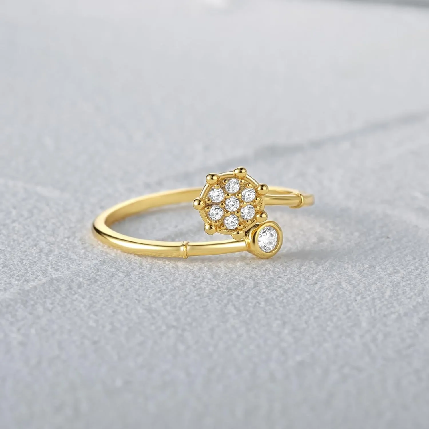Ring, Delicate Women Engagement Ring 9K/14K Yellow Gold Moissanite yarn Solitaire 