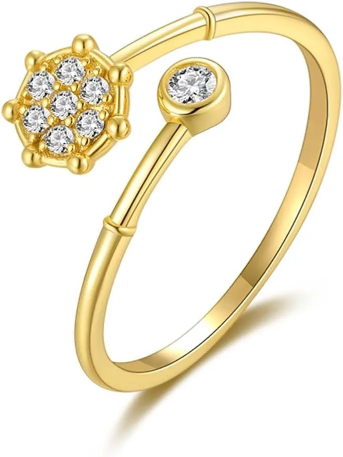 Ring, Delicate Women Engagement Ring 9K/14K Yellow Gold Moissanite yarn Solitaire 