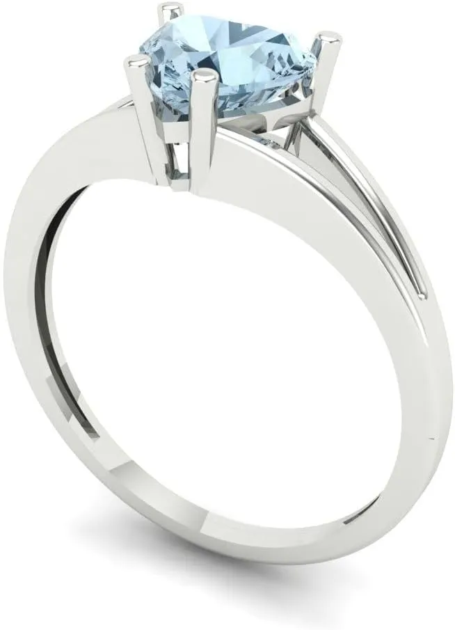 Ring for Women in Solid 18K White Gold Clara Pucci 1 CTW VVS1 Natural Aquamarine Heart Cut luxury Classic Minimalist Solitaire Ring �C Fine Jewelry Anniversary 