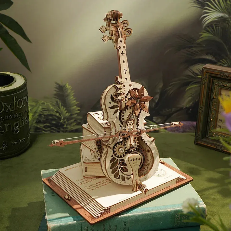 Robotime 3D Wooden Puzzle ROKR Funny Magic Cello Mechanical Music Instrument Creative Toys for Child  AMK63