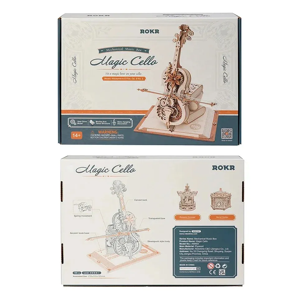 Robotime 3D Wooden Puzzle ROKR Funny Magic Cello Mechanical Music Instrument Creative Toys for Child  AMK63