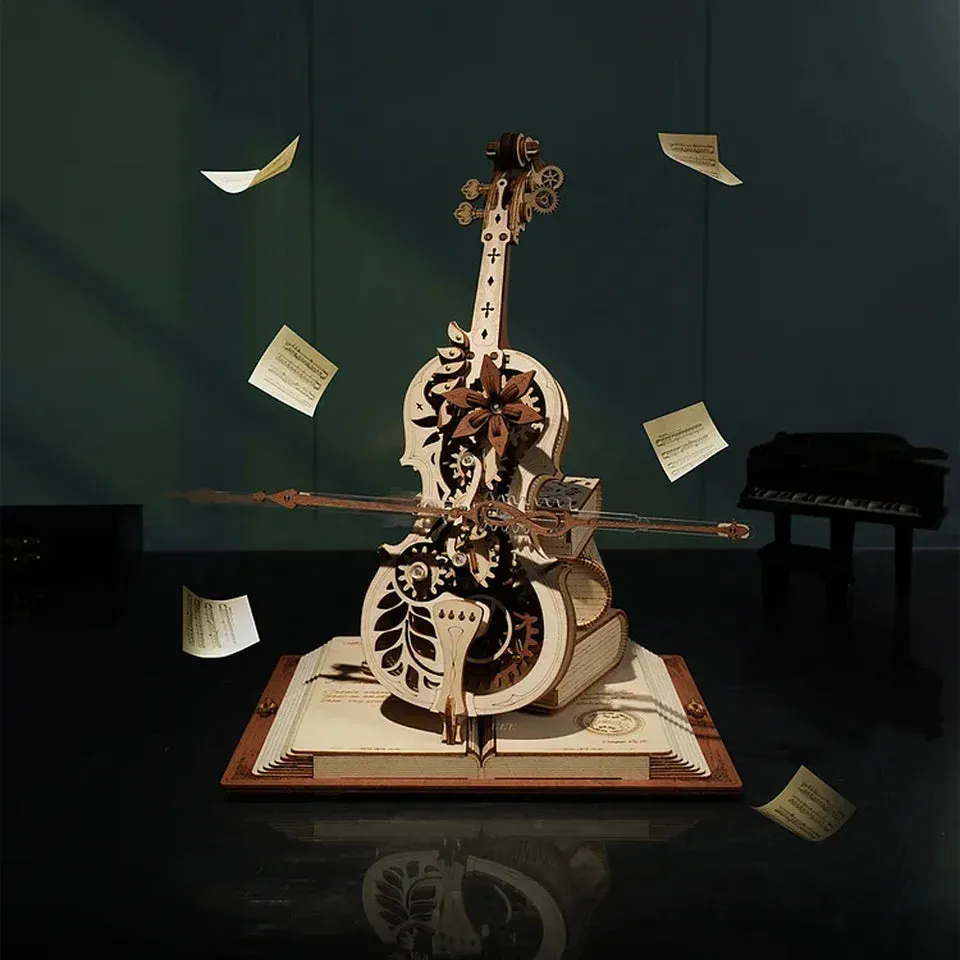 Robotime 3D Wooden Puzzle ROKR Funny Magic Cello Mechanical Music Instrument Creative Toys for Child  AMK63