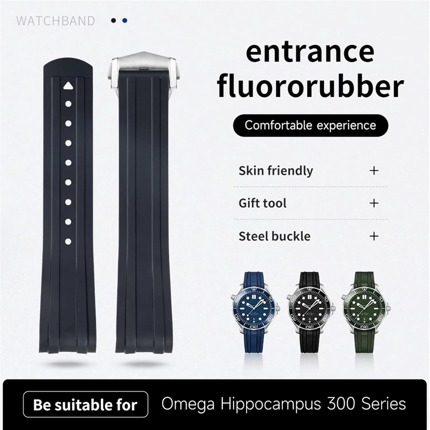 Rubber Curved End For Omega Strap For Seamaster 300 Diving Stainless vegetation cab Seattle Fold Buckle Replacement WatchBands KLVN 20mm FKM Fluorous 