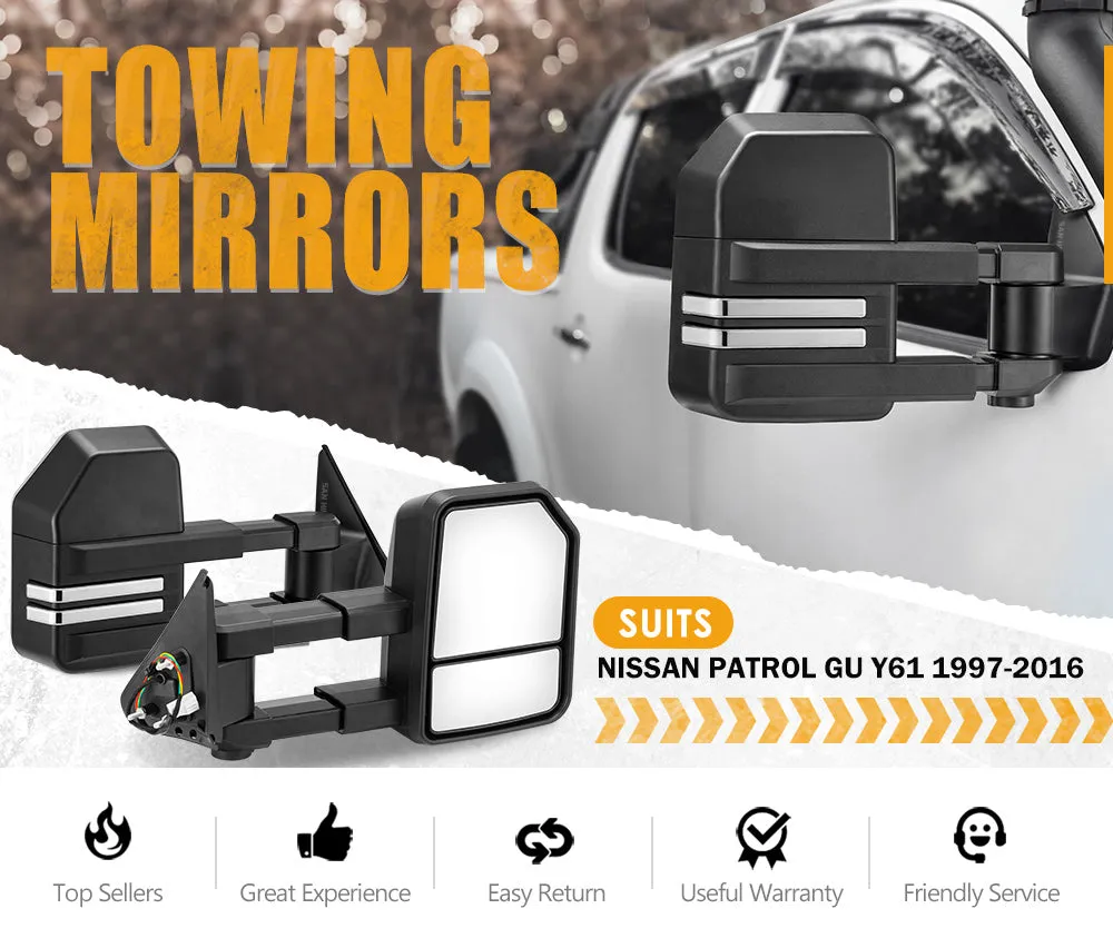 San Hima Extendable Towing Mirrors Gen2 fit NISSAN PATROL GU/Y61 1997-2016 Black